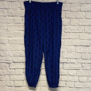 Aerie Vibrant Blue patterned elastic waist harem pants Size XL